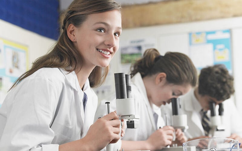 Secondary school students in science class